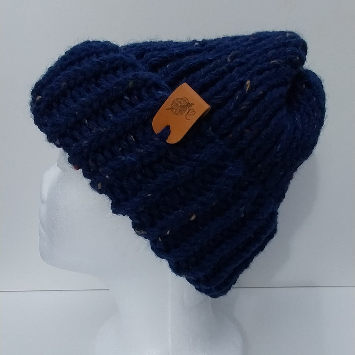 Hand-Knitted Blue Tweed Chunky Knit Beanie