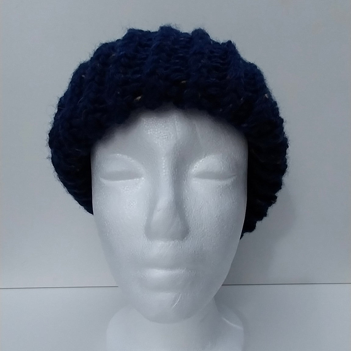 Hand-Knitted Blue Tweed Chunky Knit Beanie