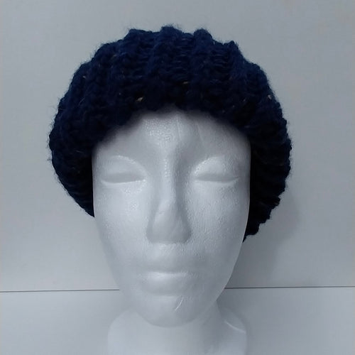 Hand-Knitted Blue Tweed Chunky Knit Beanie