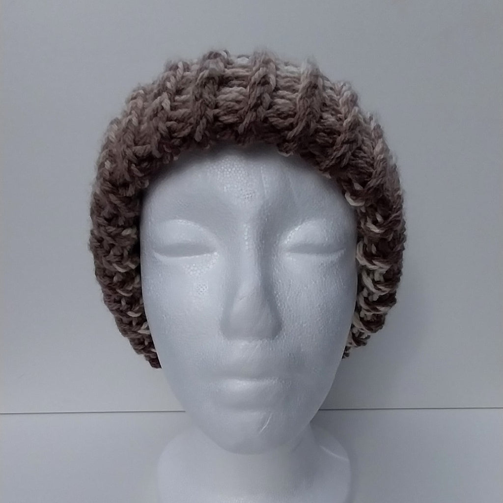 Hand Knitted Chocolate Brown & Cream Beanie