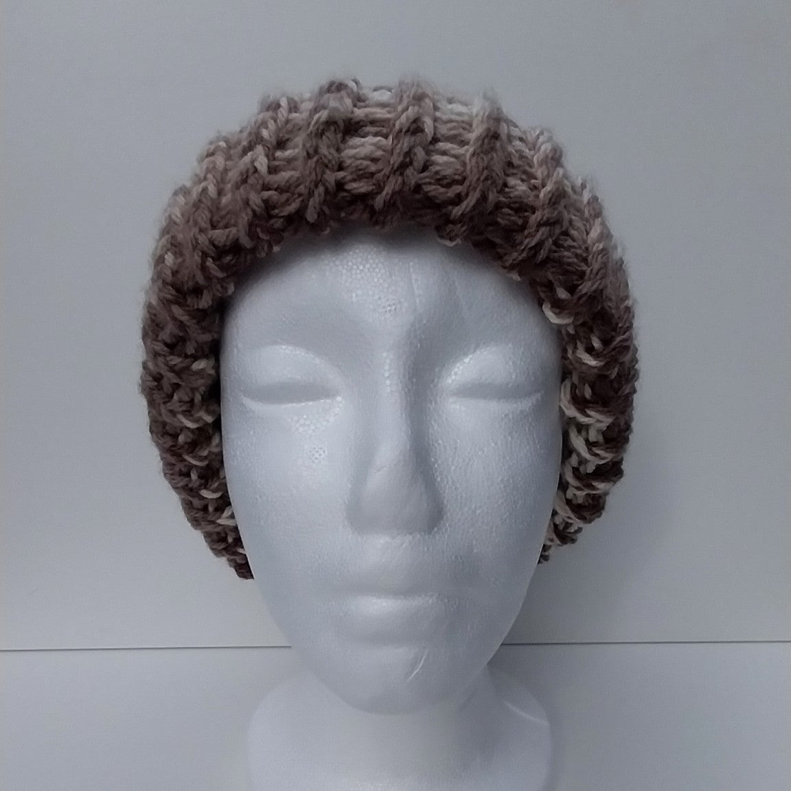 Hand Knitted Chocolate Brown & Cream Beanie
