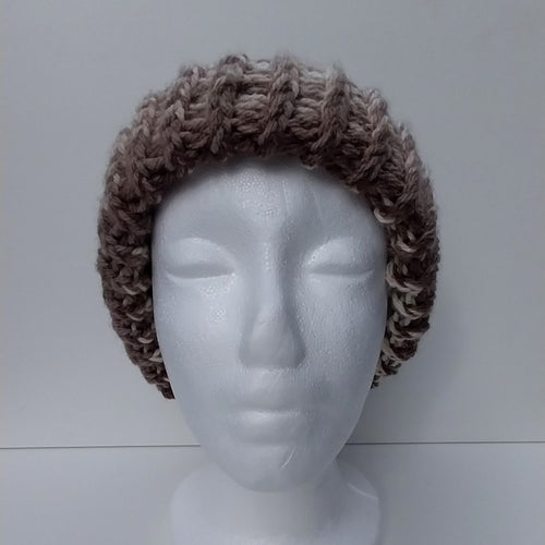 Hand Knitted Chocolate Brown & Cream Beanie