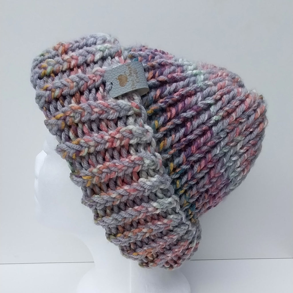 Hand-Knitted Jewel Tone & Grey Chunky Knit Beanie